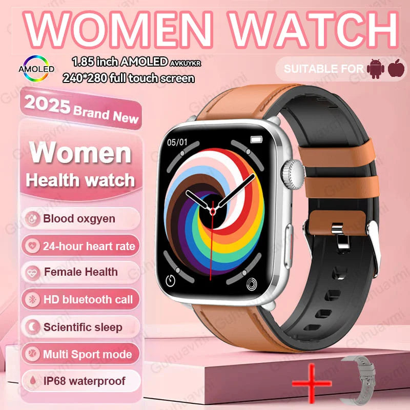 nuove donne uomini AI Smart diagnosi orologio HRV PPG pressione sanguigna - Sliver Leather - immagine 15