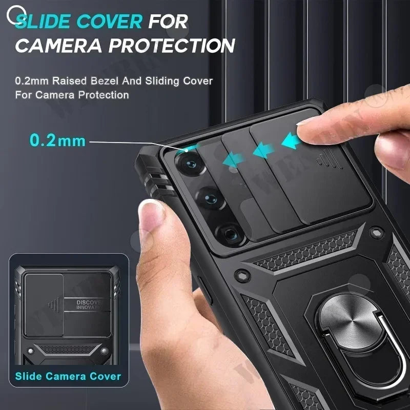 Custodia per Samsung S26 Ultra S25 S24 S23 Plus S25 FE A57 A56 A37 A36 A17 A16 5G Resistente con fotocamera Cavalletto da 360 gradi Cover