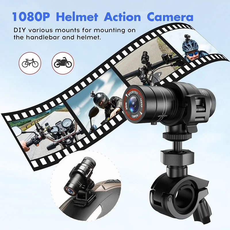 Mini Action Cam 1080P Impermeabile – Videocamera Sportiva per Casco, Bici e Moto