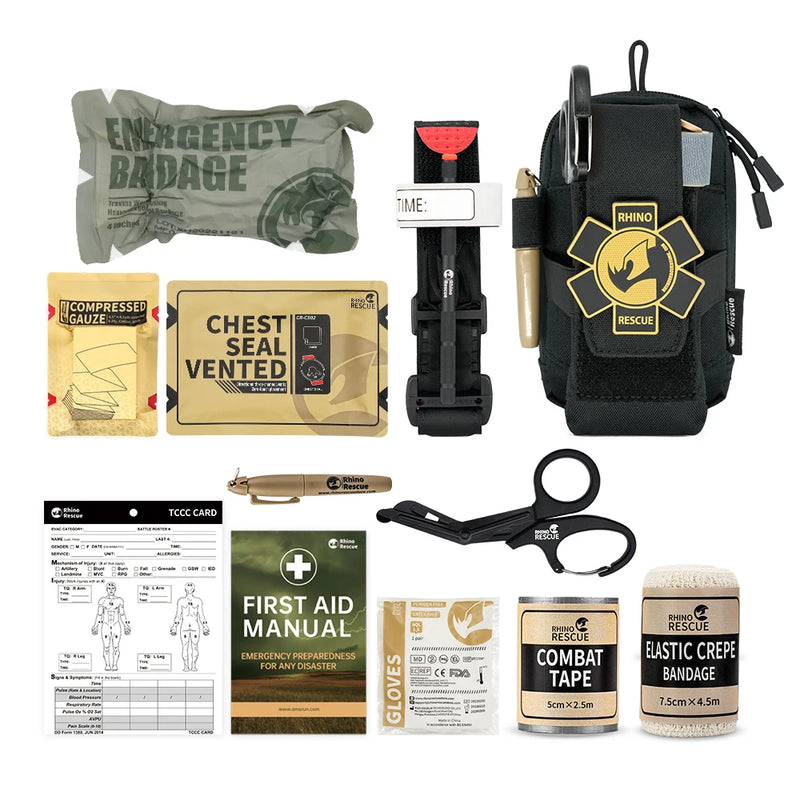 Kit Pronto Soccorso Tattico RHINO RESCUE – EDC Pouch Molle Survival Trauma Kit per Campeggio e Outdoor - Campeda