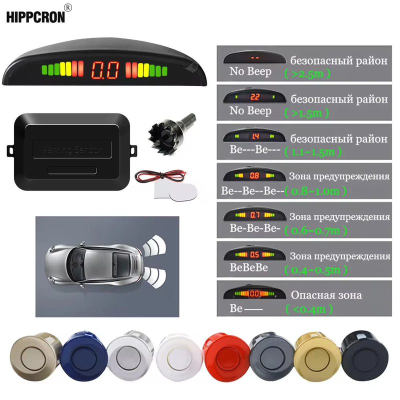 Kit Sensori Parcheggio Auto 4 Sensori 22mm – Radar Retromarcia con Display LED Retroilluminato, Sistema 12V Universale (8 Colori) - Campeda