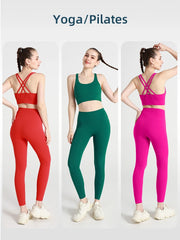 Completo fitness donna ZHUMU GYM – set yoga 2 pezzi con leggings con tasche, traspirante e quick dry - Campeda