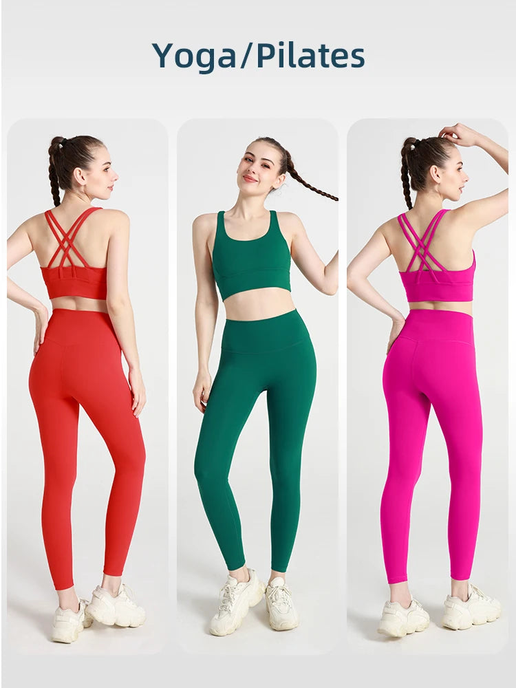 Completo fitness donna ZHUMU GYM – set yoga 2 pezzi con leggings con tasche, traspirante e quick dry - Campeda