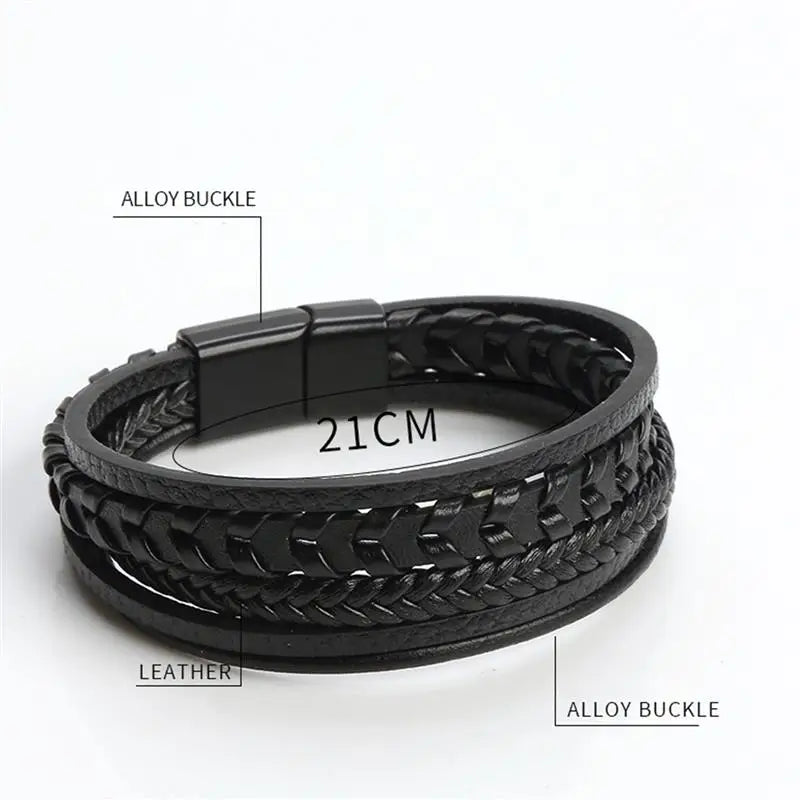 Braccialetti da uomo in pelle multistrato intrecciata con corda intrecciata alla moda Bracciale con magnete mentale punk per regali di gioielli con ciondoli per amici