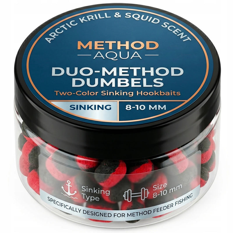 Method Feeder Dumbbell Boilies Bicolore Affondanti Krill Squid 8-10mm 50g - immagine 8