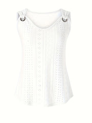 Top da donna con ricamo traforato spalline simmetriche fibbia - immagine 4