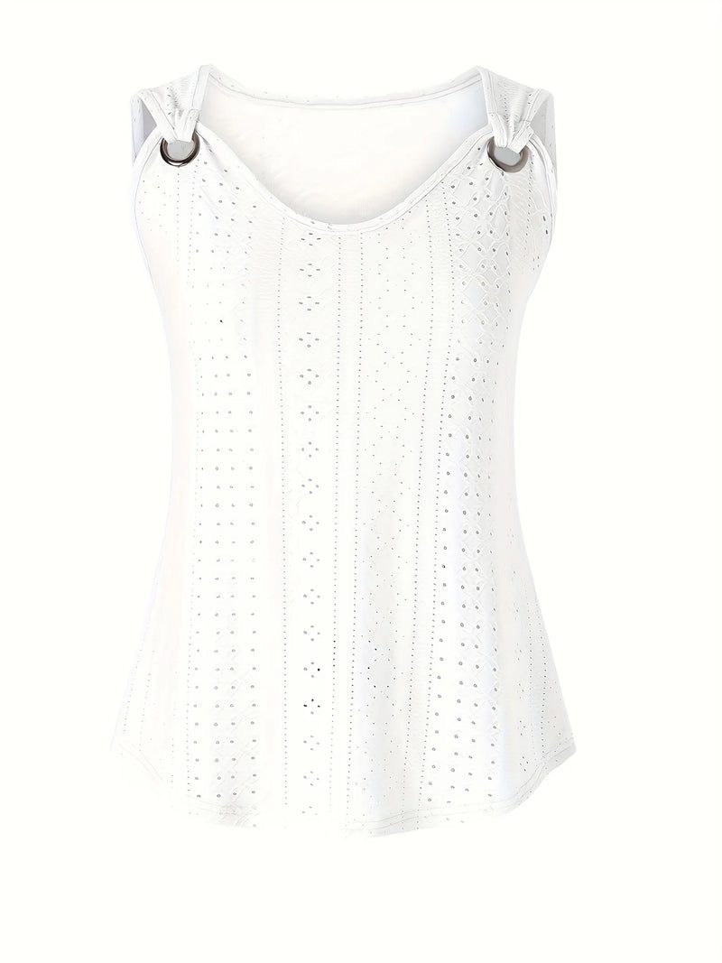 Top da donna con ricamo traforato spalline simmetriche fibbia - immagine 4