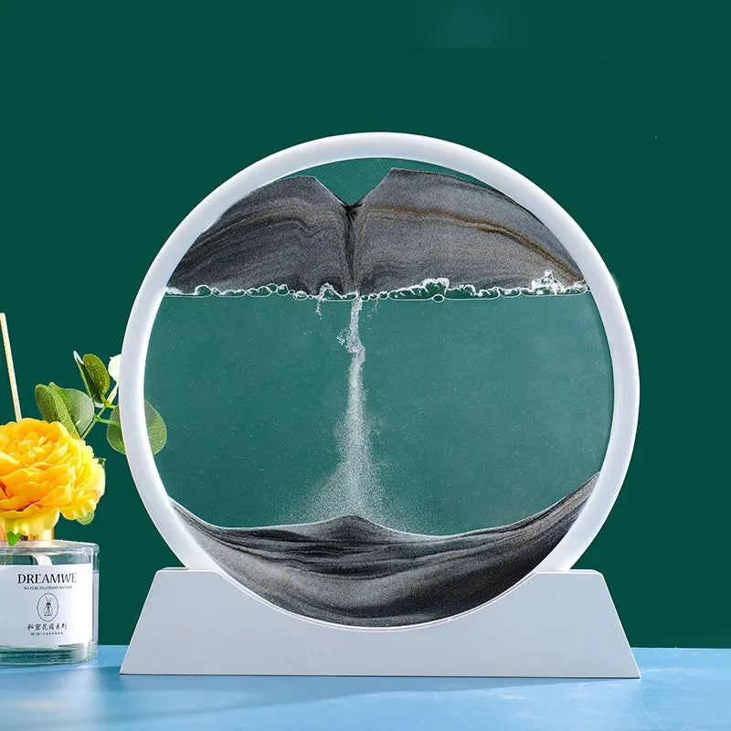 Immagine di arte della sabbia in movimento 3D Vetro rotondo Paesaggio marino profondo Clessidra Sabbie mobili Mestiere che scorre Pittura di sabbia Ufficio Decorazioni per la casa Regalo