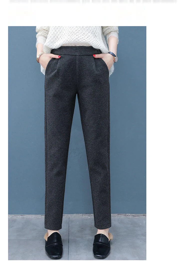 Pantaloni di lana a 3 colori matita Harem da donna Autunno Inverno vita - immagine 7