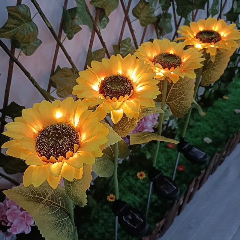 Lampada da giardino per esterni a LED solare girasole IP65 impermeabile percorso - immagine 4