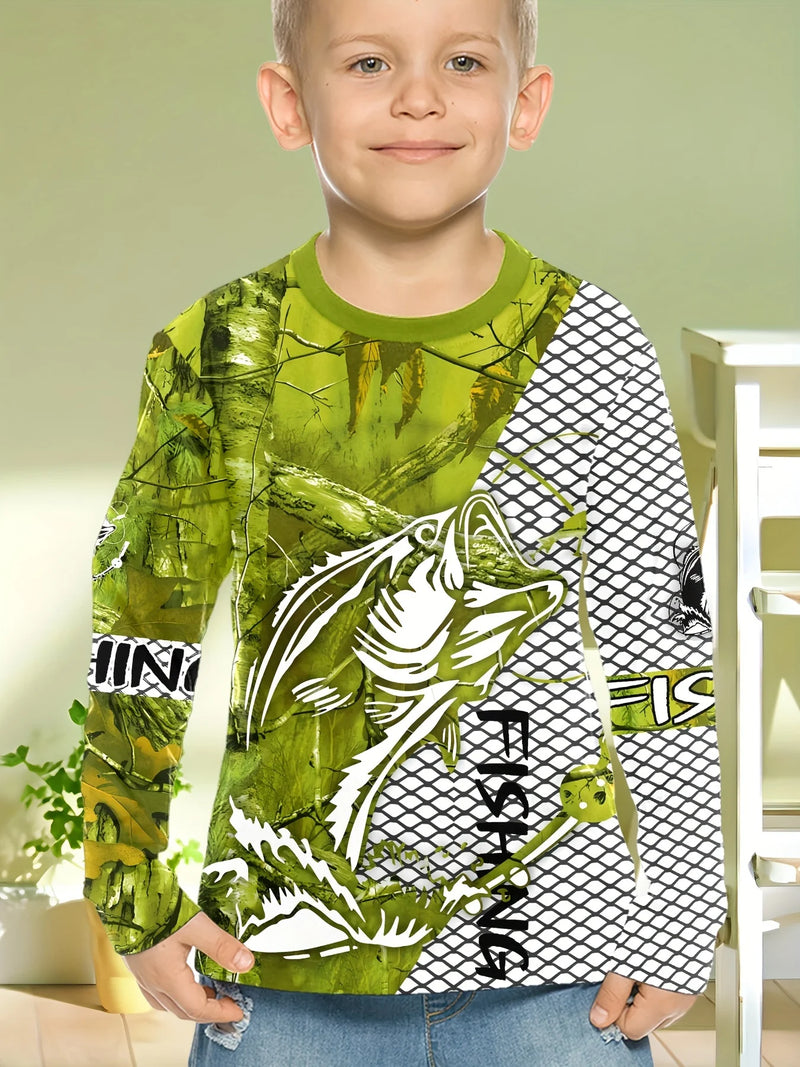 Magliette grafiche da pesca Abbigliamento per bambini Autunno Manica lunga Top - immagine 2