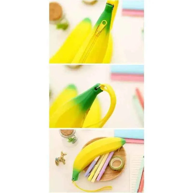 Astuccio per matite in silicone con banana gialla, borsa per riporre articoli di cancelleria, portamonete, portachiavi, regalo promozionale