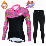 Maglia da ciclismo in pile termico invernale per bambini Set MTB Bicicletta Ragazza - immagine 7