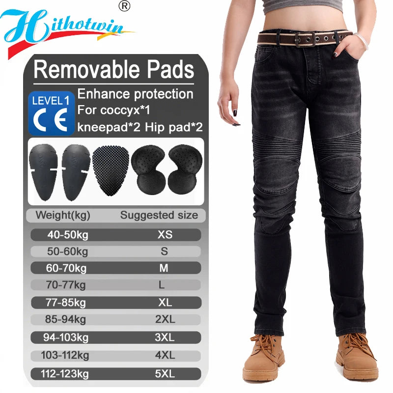 Jeans Moto Donna Protettivi – Pantaloni Motocross con Protezioni Ginocchia, Fianchi e Coccige, Stile Casual Sicurezza Riding - Campeda