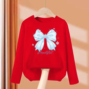 T-shirt con fiocco primaverile e autunnale per neonate Top in cotone a maniche - immagine 3