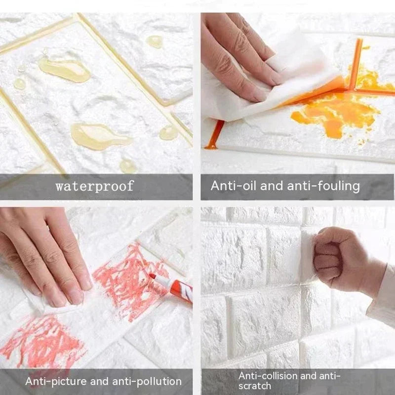 Carta da Parati 3D Effetto Mattone Autoadesiva in Schiuma Impermeabile per Decorazione Casa e Rivestimento Pareti