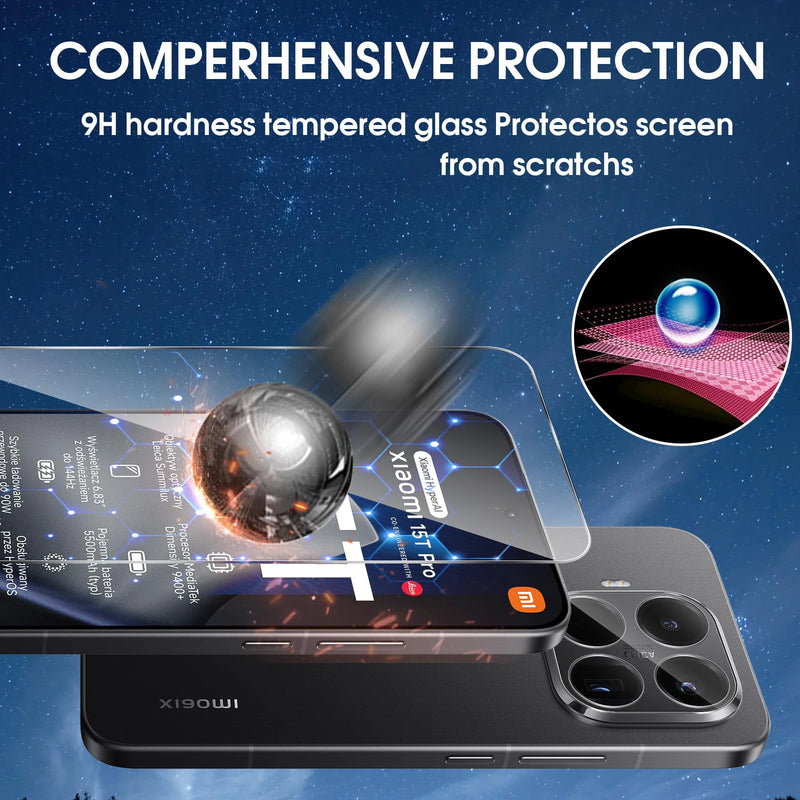Proteggi schermo per Xiaomi 15T Pro Vetro temperato HD 9H Custodia trasparente antigraffio