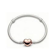 Bracciali in Argento Sterling 925 con Chiusura a Cuore e Catena Serpente - rose gold heart 17 centimetri - immagine 13