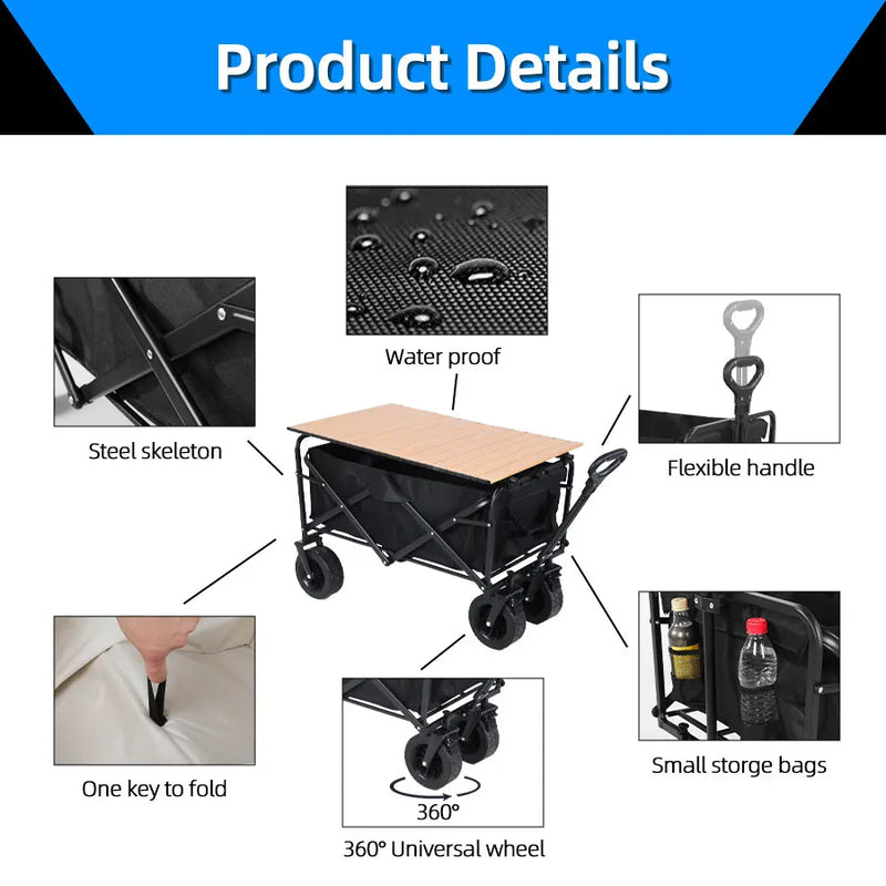 Carrello Pieghevole Heavy Duty – Grande Capacità per Campeggio, Spiaggia, Giardino & Outdoor - Campeda