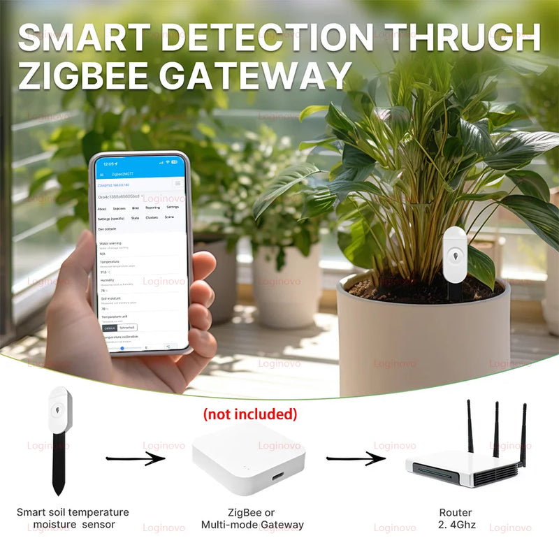 Zigbee Sensore del misuratore di umidità della temperatura dell'umidità del suolo per il sistema di irrigazione dell'automazione del giardino Tuya Smart Life 2MQTT