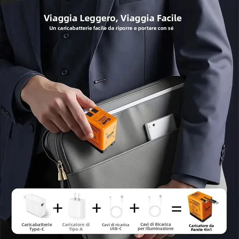 Caricatore GaN da 120W con Doppia Porta USB-C Cavo Retrattile 80cm - immagine 3