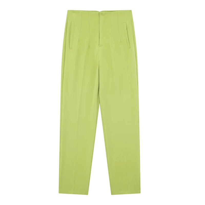 Pantaloni donna Willshela a vita alta con cerniera frontale, gamba dritta full length, stile vintage elegante e chic - Campeda