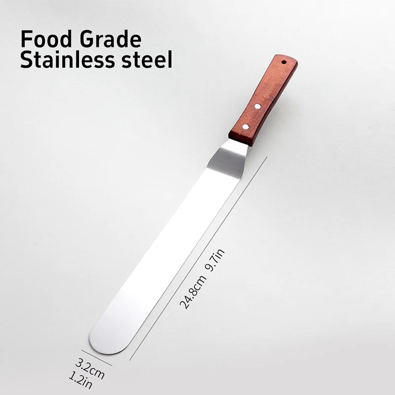 Spatola liscia in acciaio inossidabile con manico in legno per glassa al burro e glassa da cucina Utensili fai da te per torte 4/6/8/10