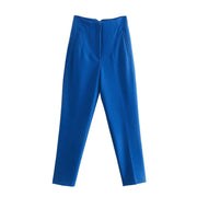 Pantaloni donna Willshela a vita alta con cerniera frontale, gamba dritta full length, stile vintage elegante e chic - Campeda