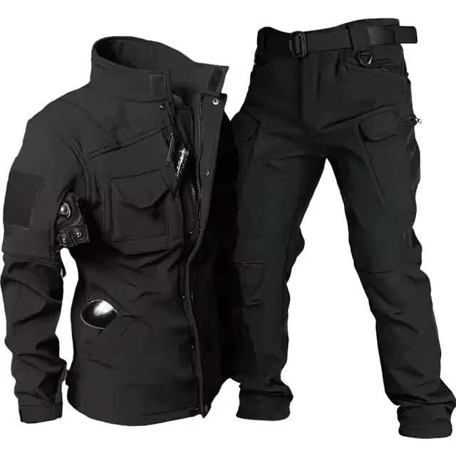 Set tattici impermeabili in pelle di squalo da uomo pile addensato nuove giacche - Black suit M - immagine 21