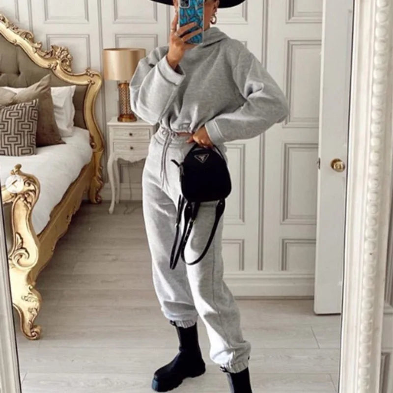 Tuta donna oversize streetwear – set felpa con cappuccio e pantaloni jogging caldi primavera, autunno inverno - Campeda
