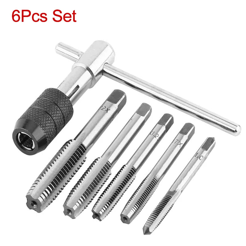 Set di trapani per chiavi di tipo T di alta qualità Strumenti per maschiatura a mano Macchina per filettatura per vite Punta elicoidale M3/M4/M5/M6/M8 Set di rubinetti Strumento fai da te