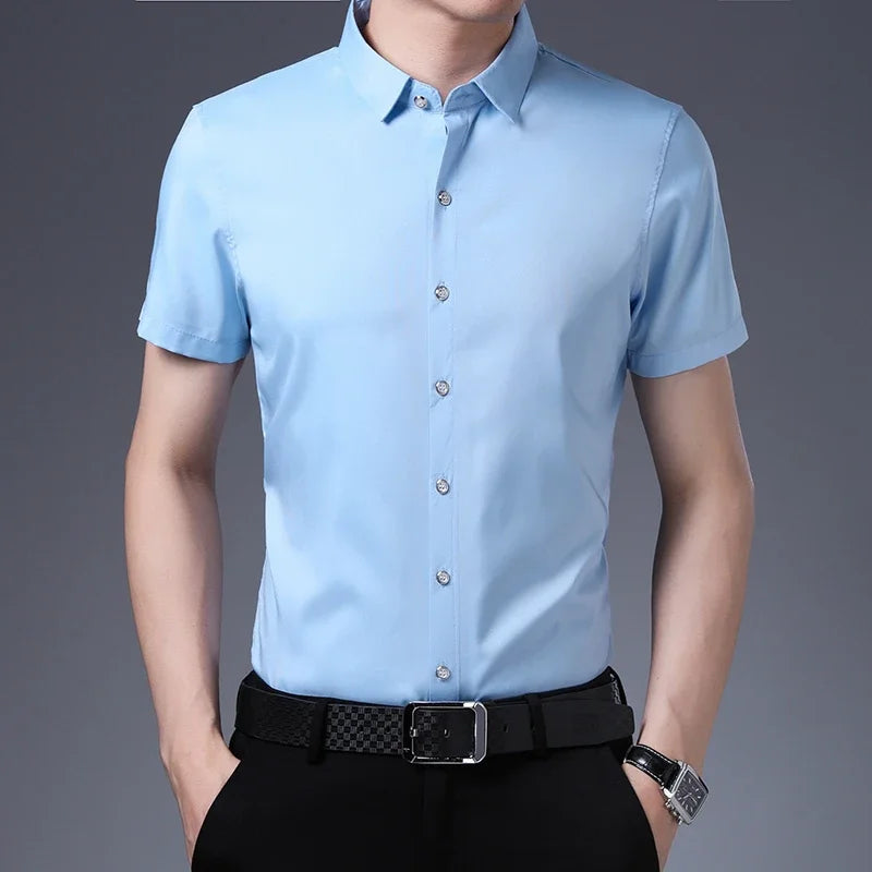 Camicia uomo a maniche corte tinta unita – casual da lavoro, smart casual, senza stiratura, estate