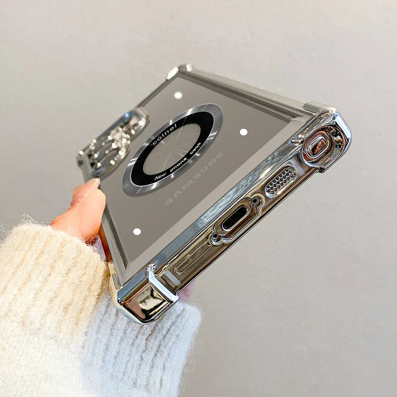 Custodia di ricarica wireless magnetica placcatura di lusso per Samsung S25 S24 Ultra S23 FE S22 Plus S21 Nota 20 Cover protettiva per lenti trasparenti