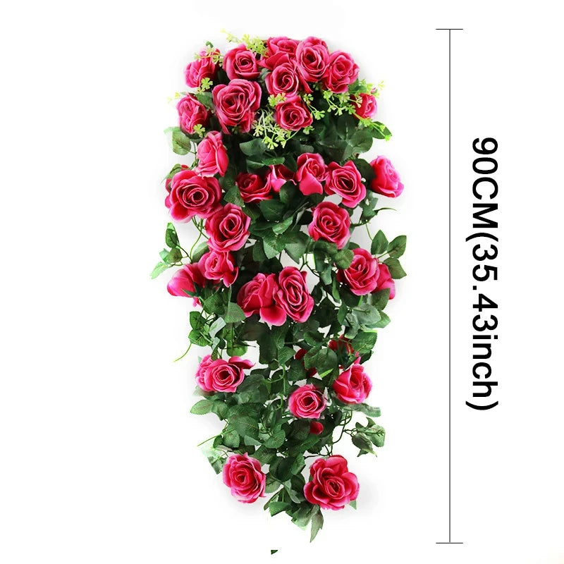 Ghirlanda di Fiori Artificiali Pendenti 90/80 CM Decorazione floreale elegante per casa, giardino, matrimoni ed eventi