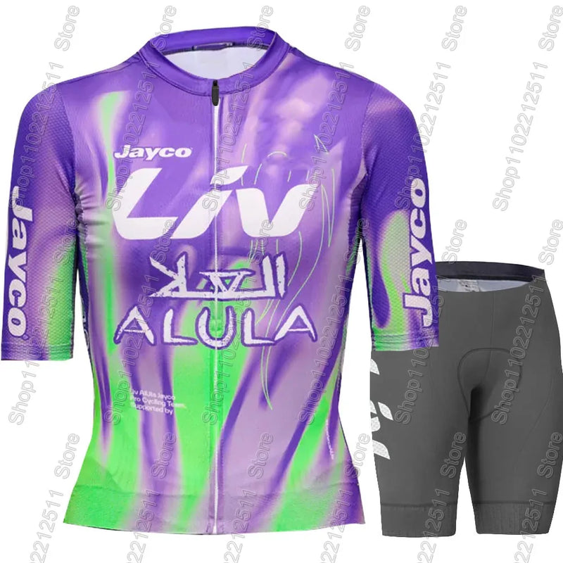 Completo Ciclismo Donna Jayco Alula Maglia a Maniche Corte e Salopette Bici da - immagine 12