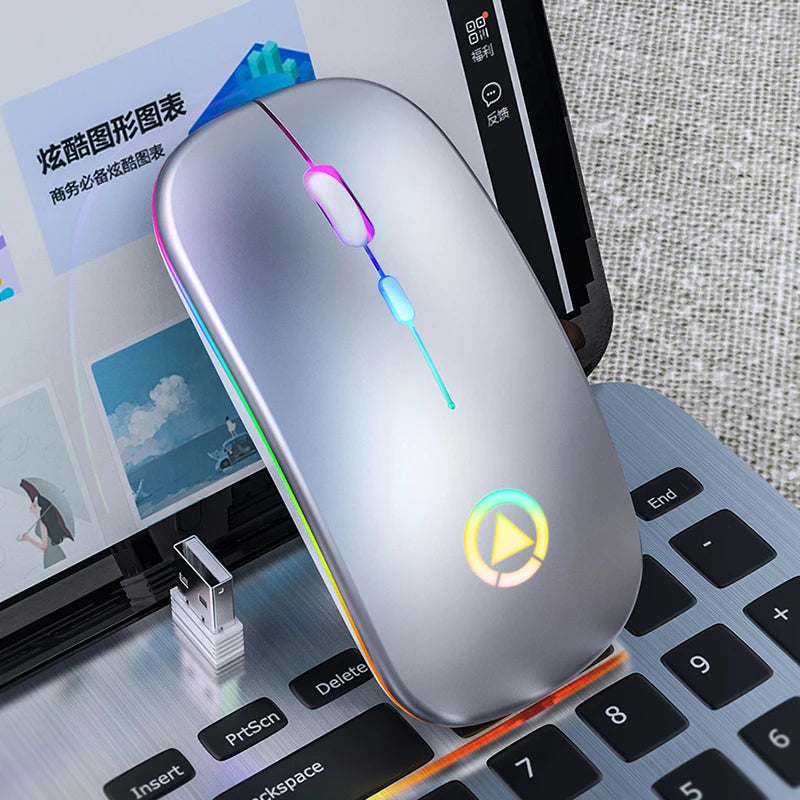 Mouse wireless ricaricabile silenzioso retroilluminato a LED Mouse PC Laptop Computer Mous Ricevitore 2.4Ghz Mouse ottici