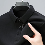 Polo da uomo a maniche lunghe Waffle – casual con risvolto, stampa lettere, anti-retrazione, quattro stagioni - Campeda