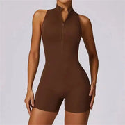 Tuta intera elasticizzata con zip per donna effetto seconda pelle - Brown S - immagine 17