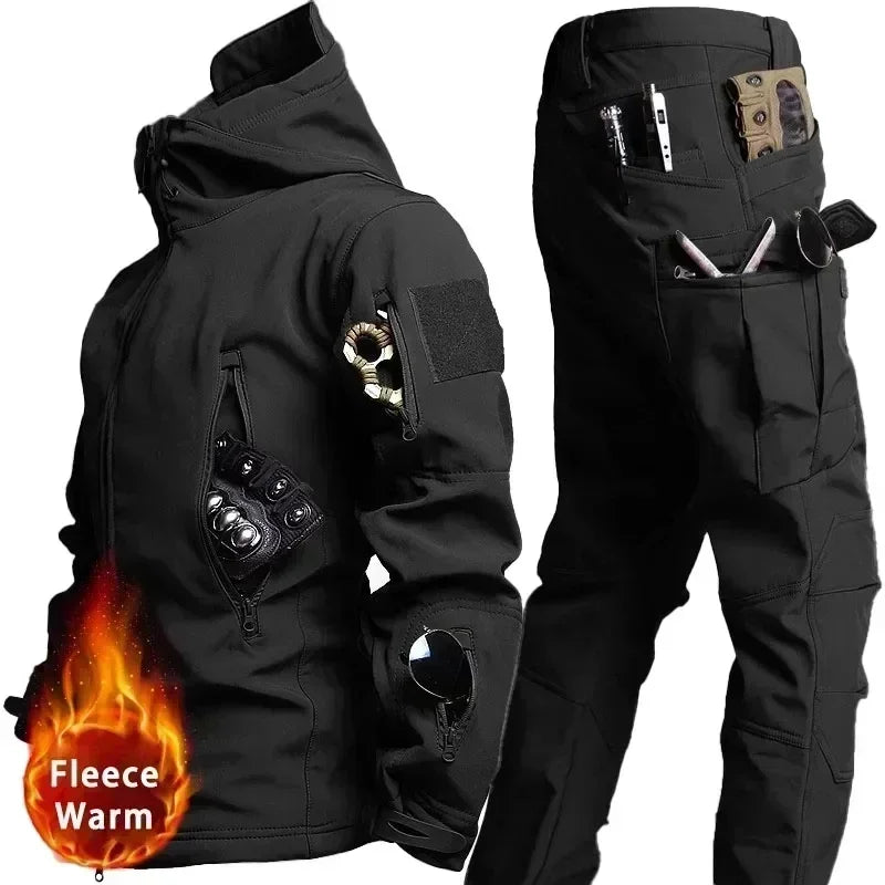 Set mimetico tattico da uomo impermeabile Soft Shell in pile tuta combattimento - immagine 10