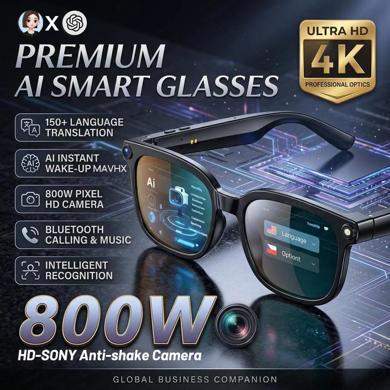 Occhiali Smart 4K 8MP da Uomo con Fotocamera HD Traduzione in oltre 150