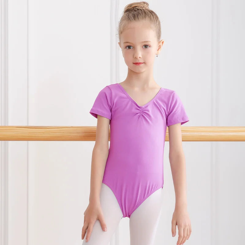 Body per balletto di base ragazze da ballo in cotone ginnastica a maniche - immagine 4