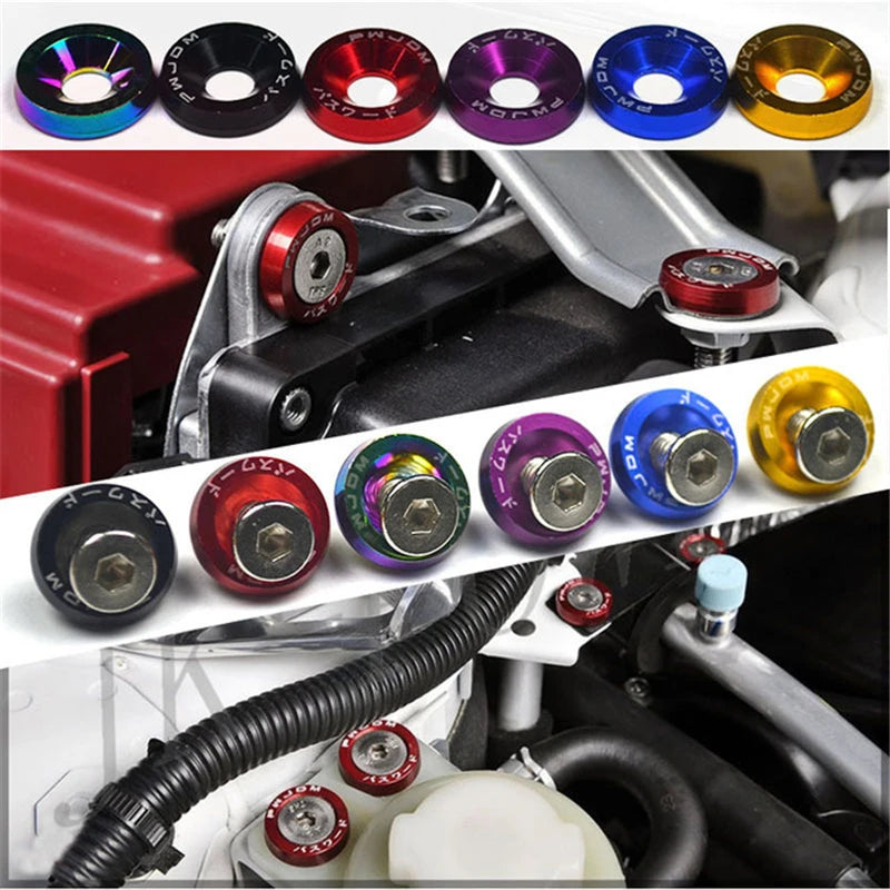 Kit Bulloni JDM M6x20 in Alluminio (10 Pezzi) – Rondelle Anodizzate Parafango, Viti Universali Auto per Cofano, Paraurti e Targa - Campeda