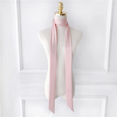 Foulard lungo stretto donna 190x5 cm in chiffon tinta unita, sciarpa sottile elegante per collo, capelli e accessori borsa