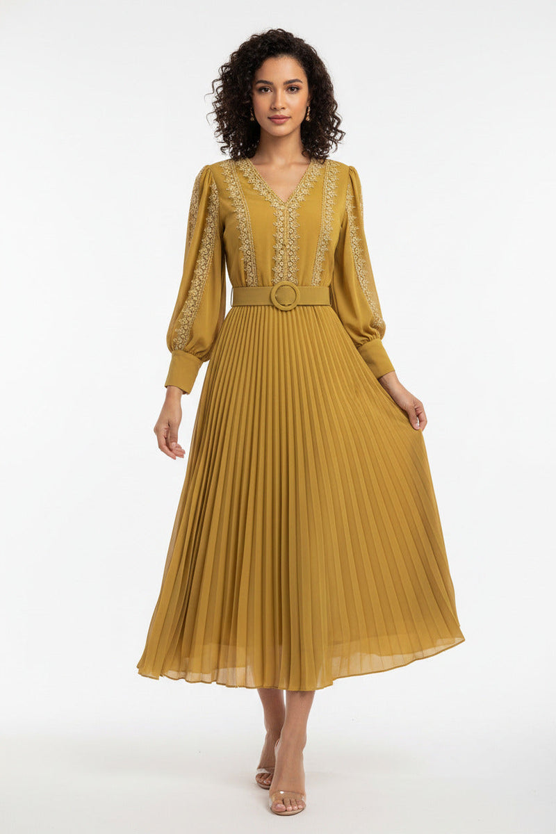 Vestito Lungo Donna Estivo con Scollo a V e Cintura