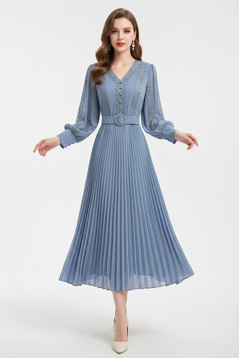 Vestito Lungo Donna Estivo con Scollo a V e Cintura