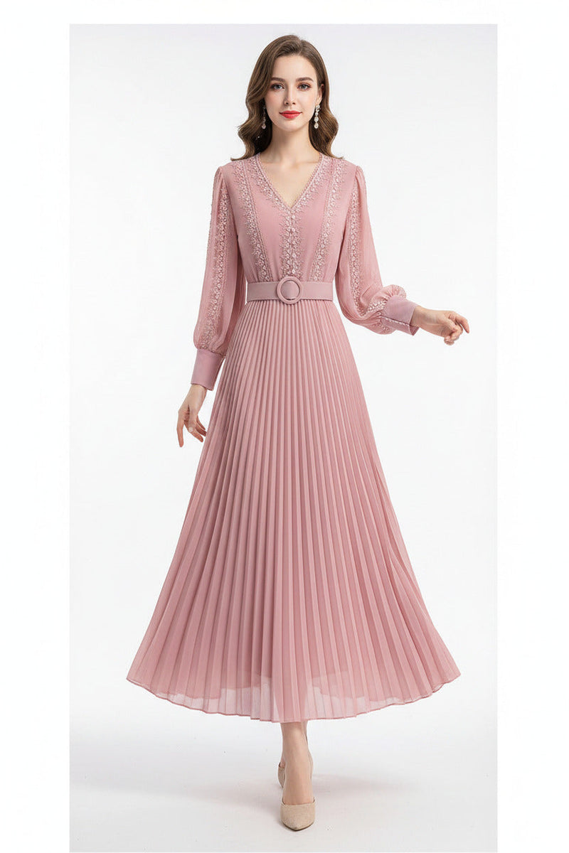 Vestito Lungo Donna Estivo con Scollo a V e Cintura