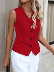 Women's V-Neck Sleeveless Blazer Vest - Formal Single Breasted Waistcoat with Pockets for Office & Casual Outfits