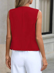 Women's V-Neck Sleeveless Blazer Vest - Formal Single Breasted Waistcoat with Pockets for Office & Casual Outfits