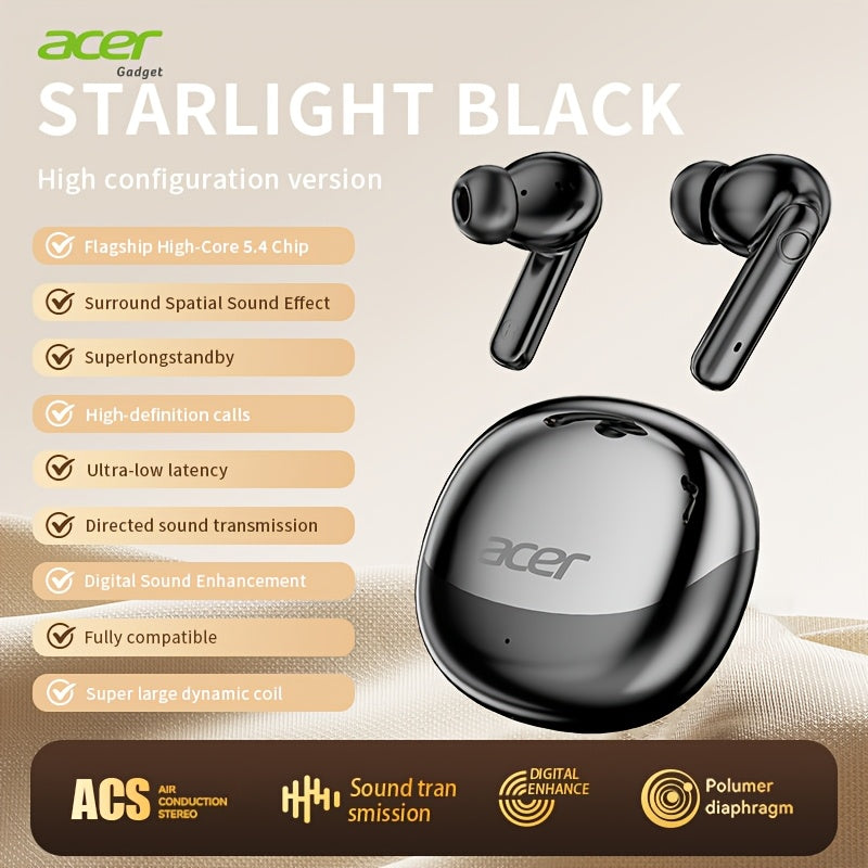 Auricolari Wireless ACER OHR546, Lunga Durata in Standby, Suono Surround HD, Bassa Latenza, Compatibili Multi-Dispositivo, Leggeri e Confortevoli, Smart Touch & Ricarica Rapida, Co