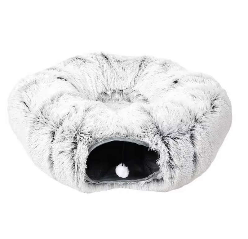 Comodo tunnel e nido in peluche per gatti, cuccia invernale pieghevole per animali domestici.